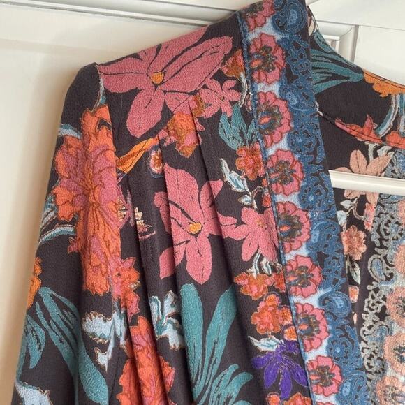 Free People Women’s Violet Hill Floral Tunic Top Sz 4 Ruffle Boho Peasant Flowy - Picture 3 of 16
